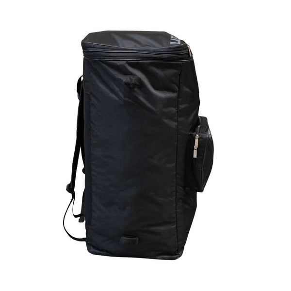 Mercian HOGE126GK black goalkeeper hockey backpack side view with external accessory pocket and large main storage compartment